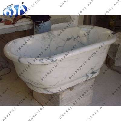 white marble polished stone bathtub