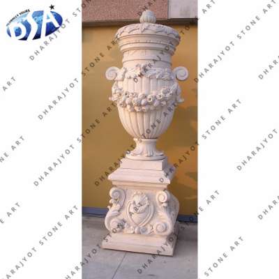 White Antique Marble Carved Decorative Finial