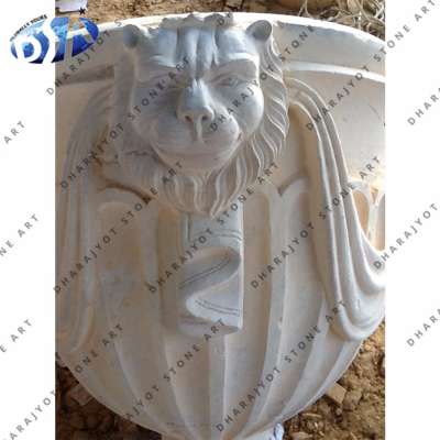 White Marble Antique Design Lion Face Finials