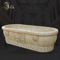 Freestanding hand carved solid marble stone wash clear bathtub